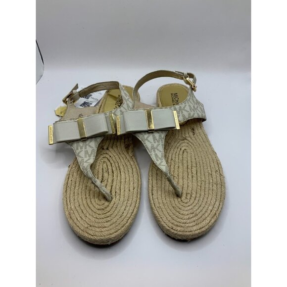 Michael Kors White Leather Logo Espadrilles Sandals w/ Bows, Size 8.5 - Picture 1 of 7